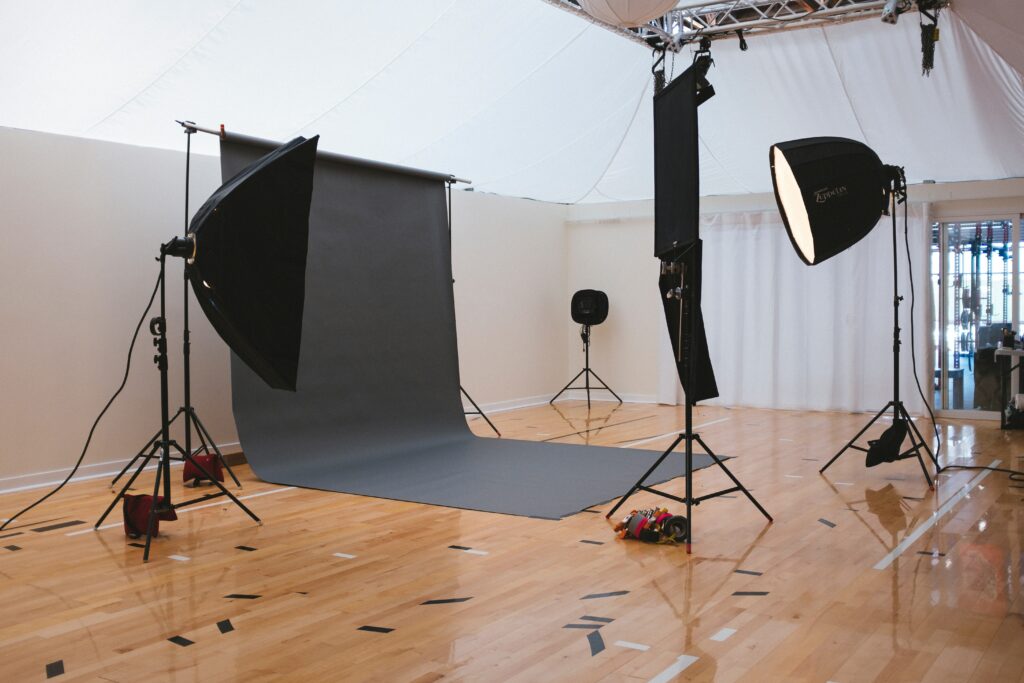 stock image of a studio using lightstands for backdrop