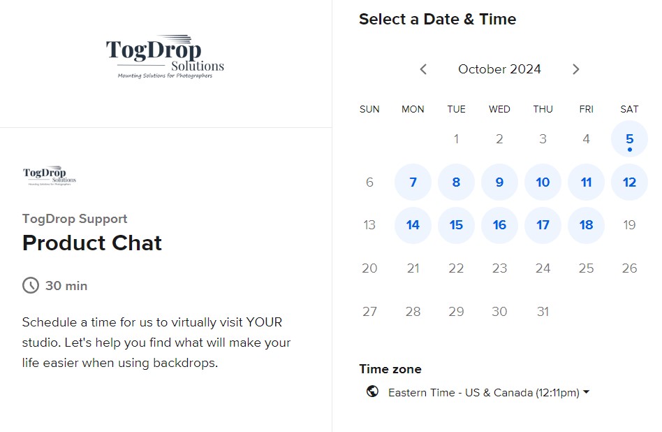 photo of calendar for product chat with TogDrop