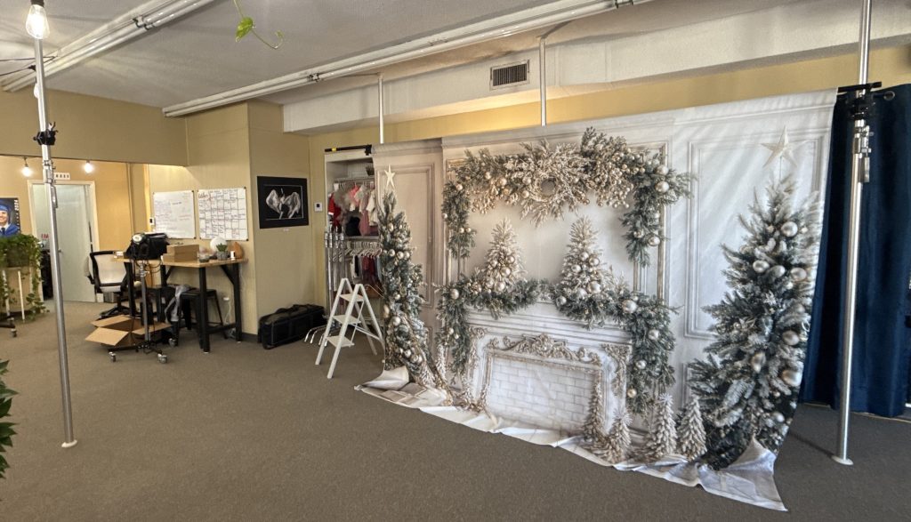 Studio setting up for Christmas Minis