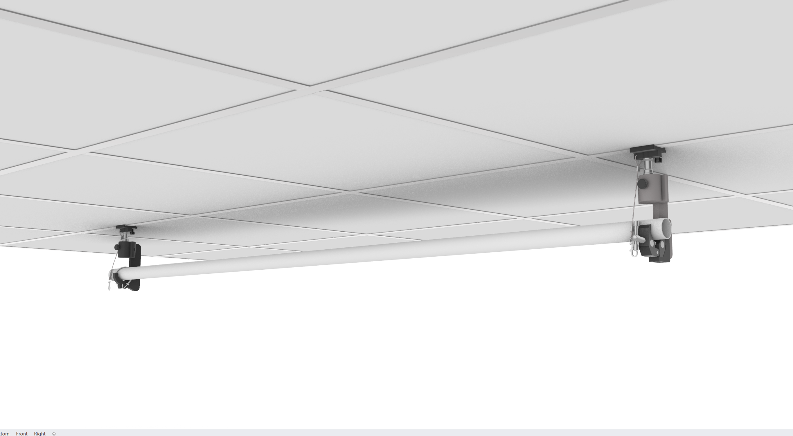 Drop ceiling mount with J-hook holding backdrop crossbar