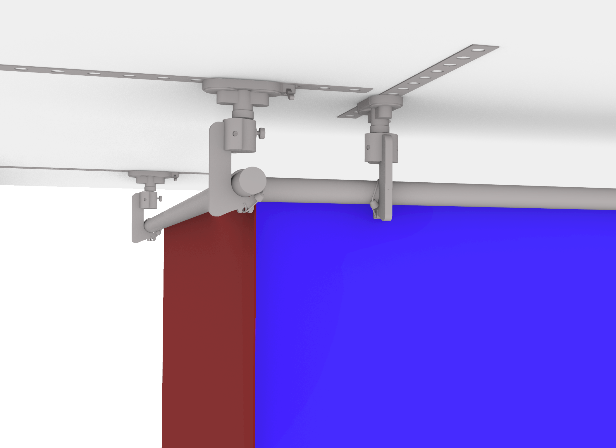 Close up of Drop Ceiling Corner System showing J-hook ceiling mounts View 1
