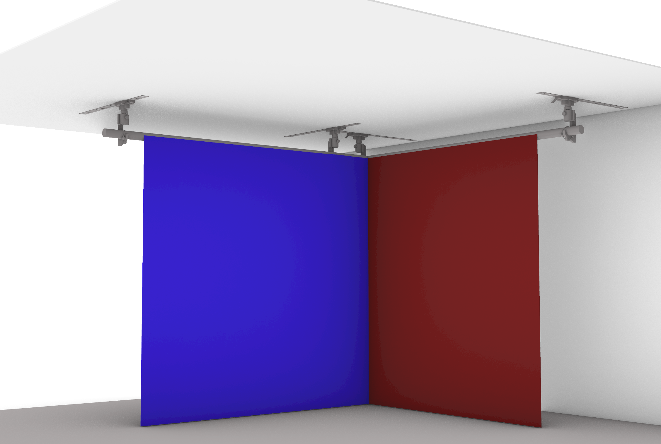 Close up of Drop Ceiling Corner System showing J-hook ceiling mounts View 2