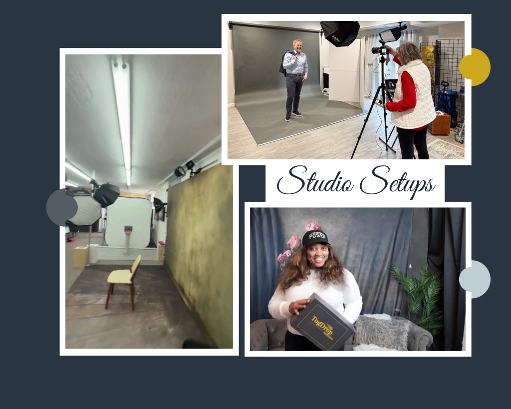shows photographers and their studio setups with the TogDrop system