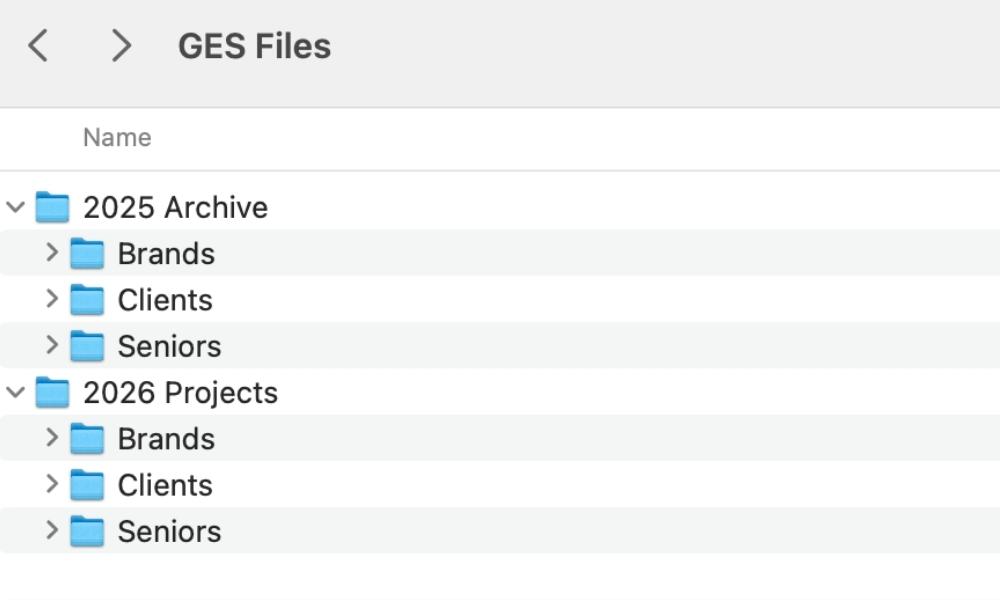 Labeled digital file folders organized for the upcoming photography year