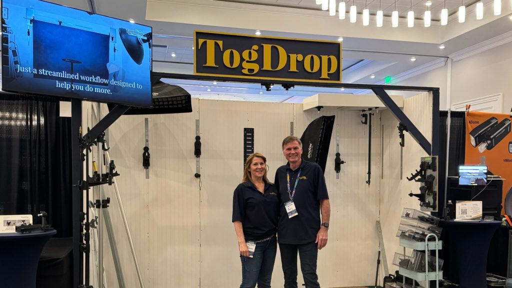 Gary and Elaine of TogDrop Solutions at Sync 2026 booth connecting with photography community