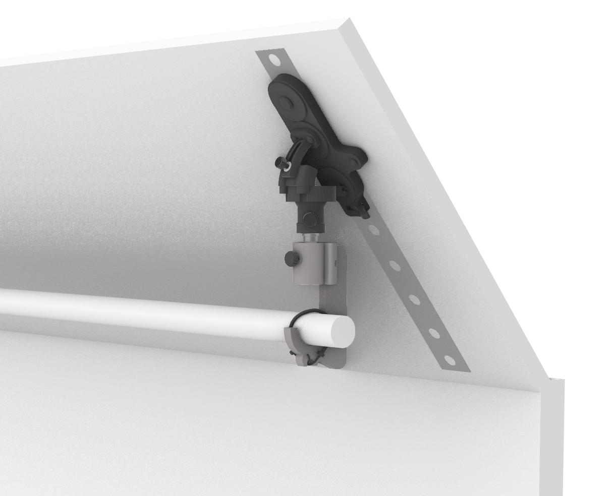adjustable ceiling mount with close up view of how a backdrop would work with it