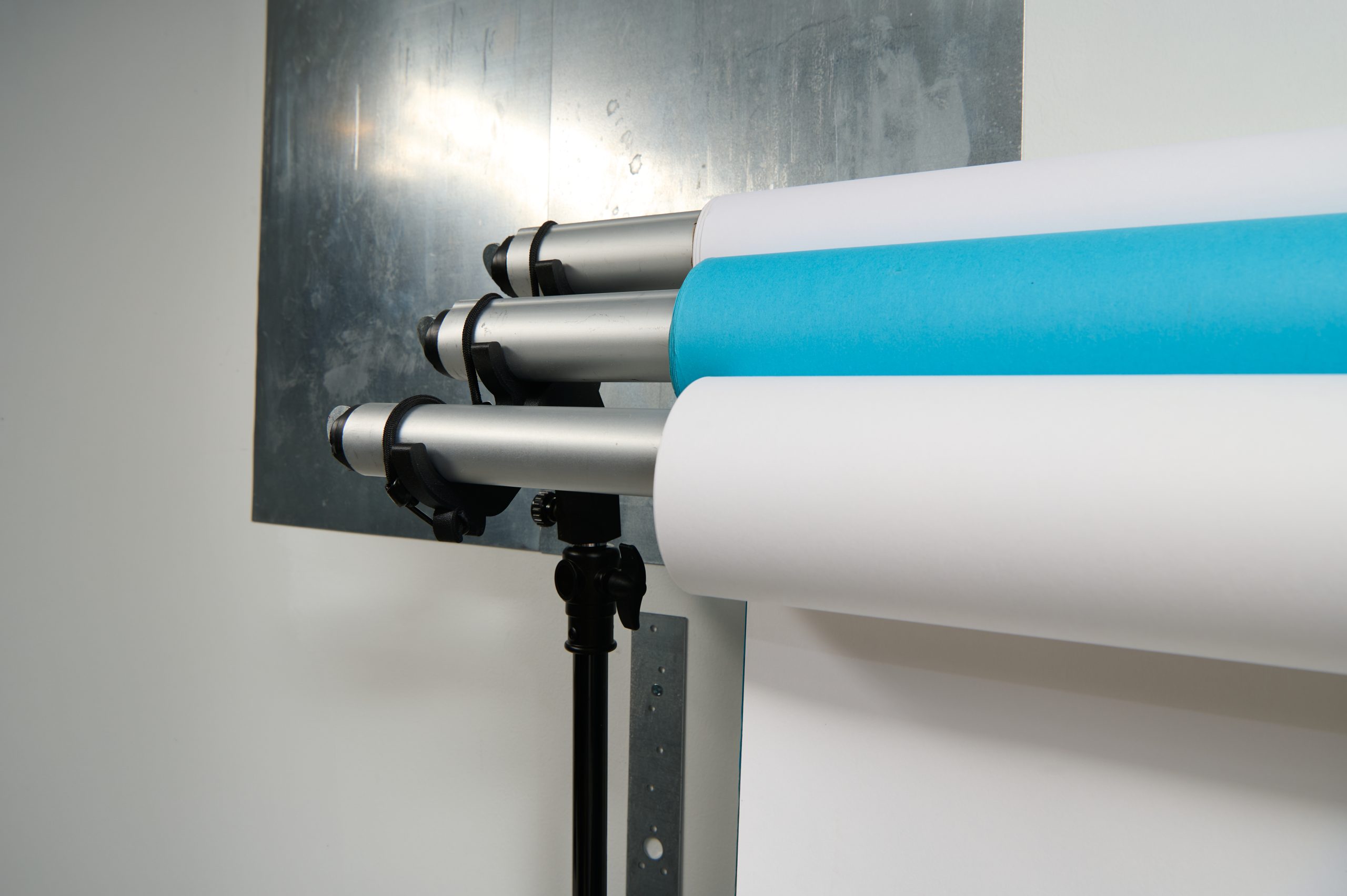 StandFree system holding three backdrops for quick changes during a studio session