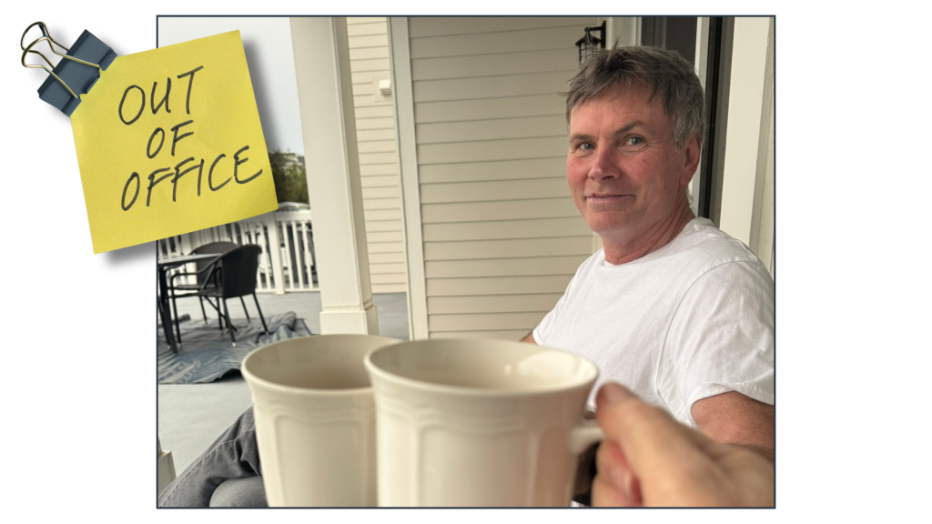 Photographer taking intentional time away from work while enjoying coffee during a creative reset