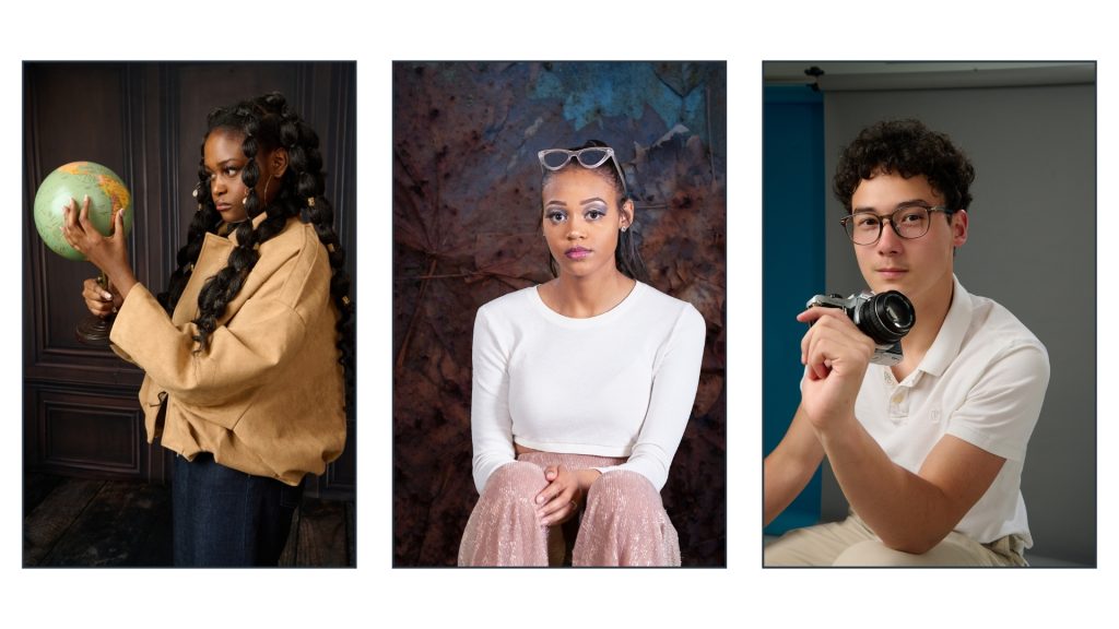 Examples of senior portrait photography created with efficient studio backdrop setups and multiple backdrop looks