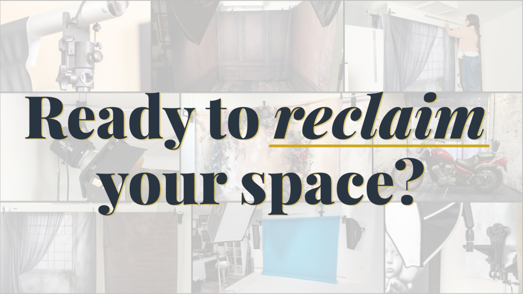 Ready to reclaim your studio space banner featuring TogDrop photography studio systems and organized setups.
